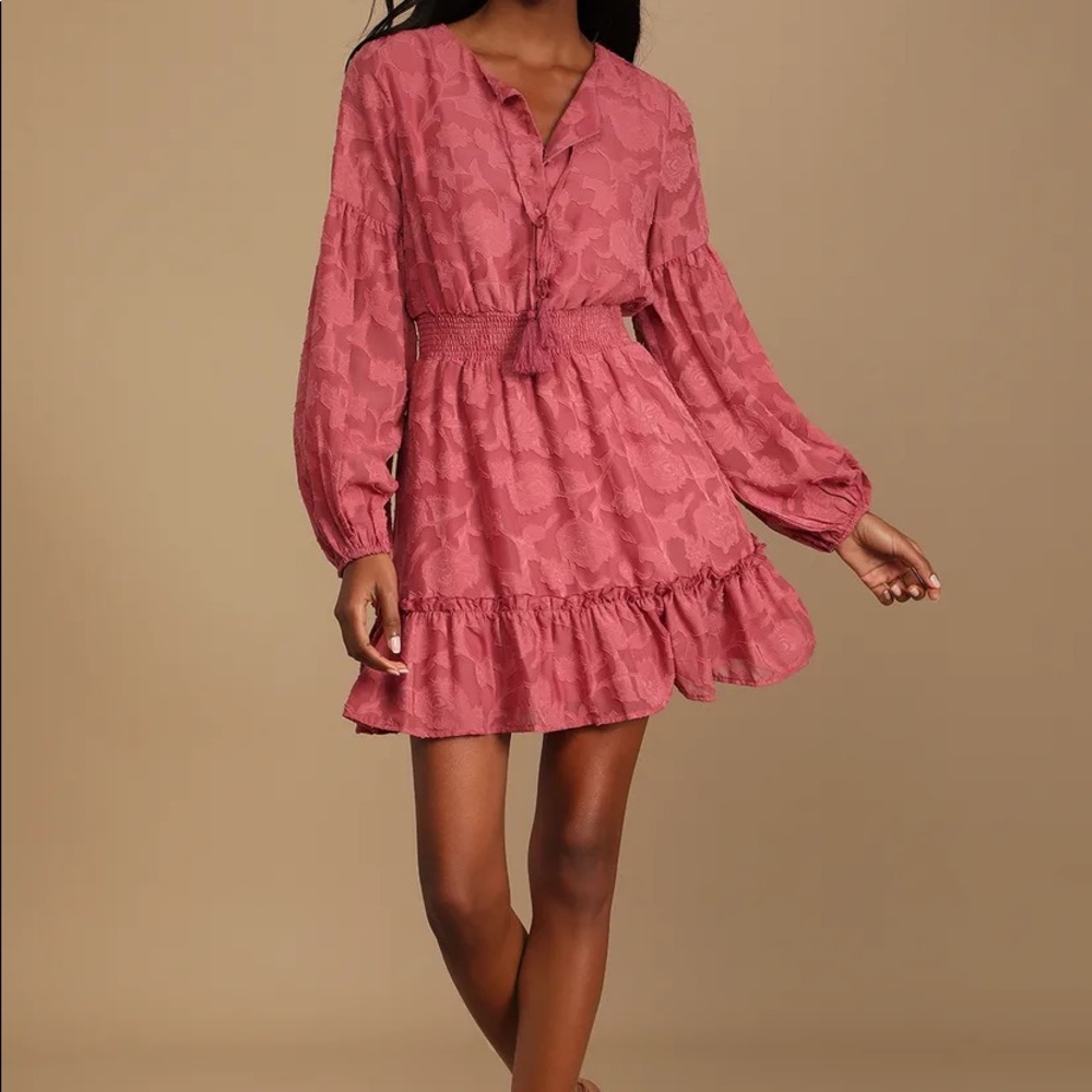 Lulu’s - Rust Pink Floral Ruffled Dress - Picture 4 of 10